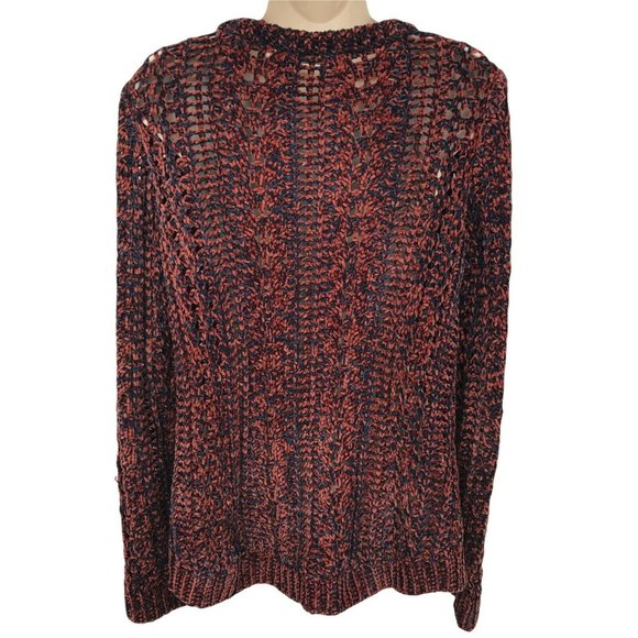 Soft Surroundings Womens Long Sleeves Open Knit Brown Navy Pullover Sweater Sz S - Picture 2 of 7